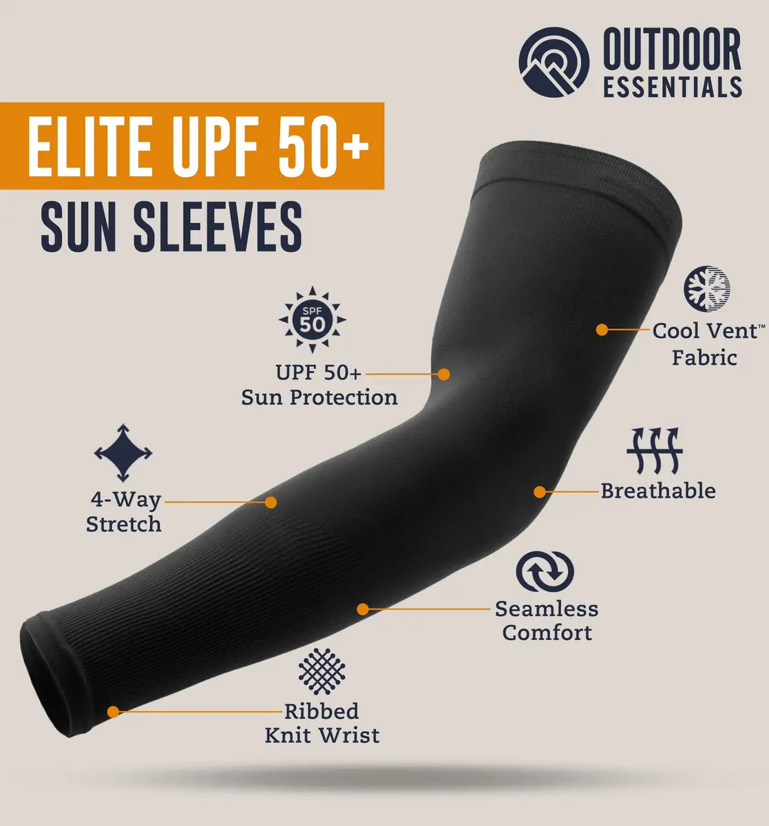 OutdoorEssentials UPF 50+ Cooling Arm Sleeves (2 Pairs, Black/Dark Gray) | Blocks 98% UV Rays - view 6