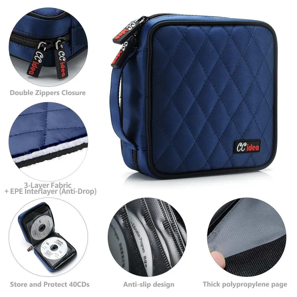 CCidea CD DVD Case Holder, Blue | Multiple Capacity Disc Organizer, Anti-Scratch & Portable (40/96/200 discs) - view 3