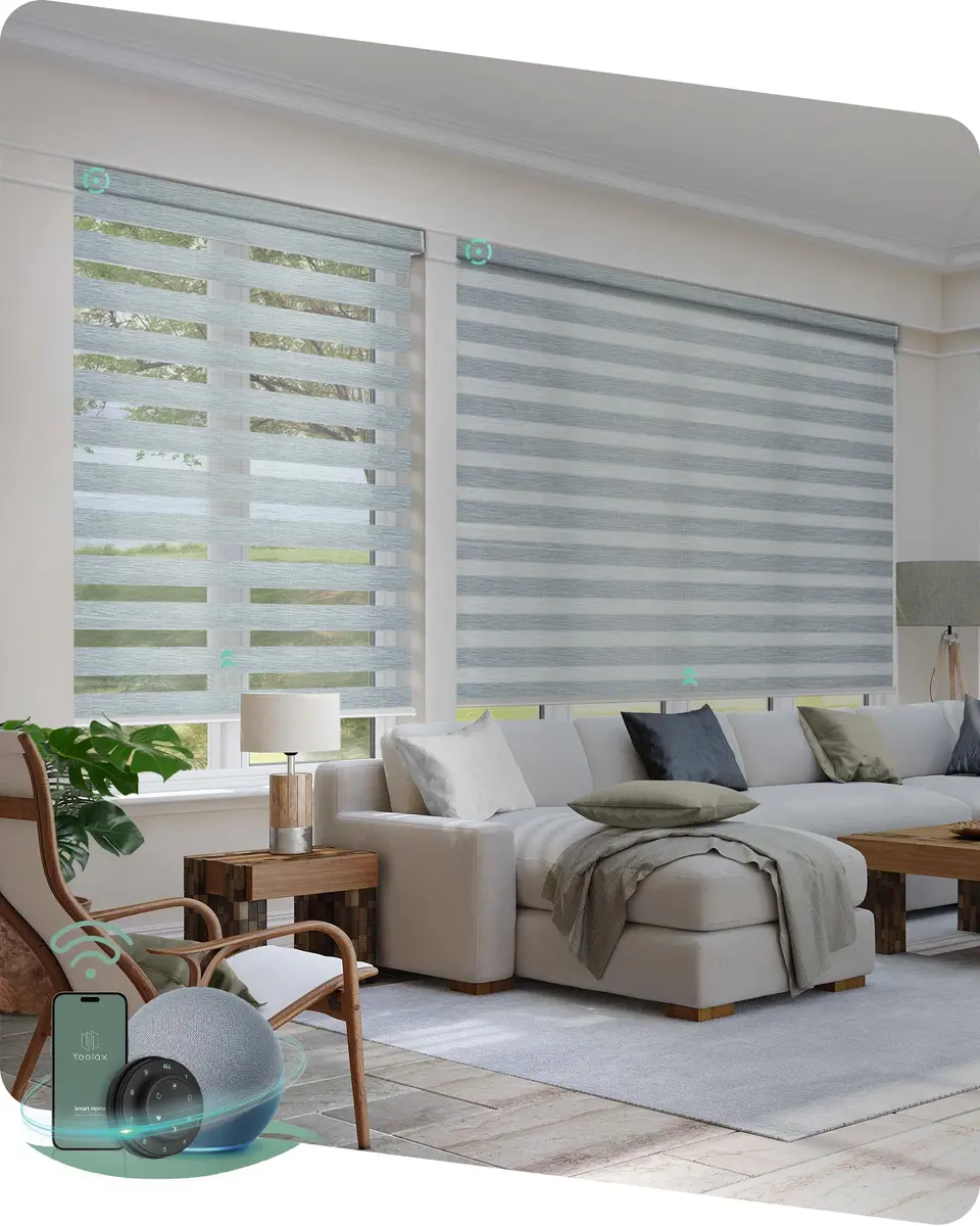 Yoolax Motorized Zebra Blinds with Remote | Room Darkening Smart Blinds for Windows (110"W x 118"H) - main product image