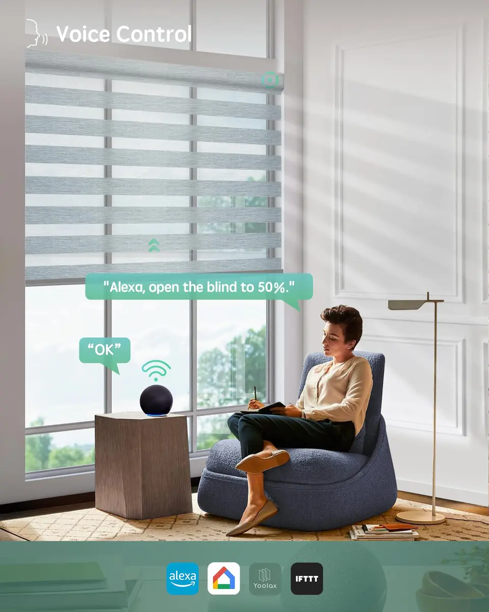 Yoolax Motorized Zebra Blinds with Remote | Room Darkening Smart Blinds for Windows (110"W x 118"H) - view 3