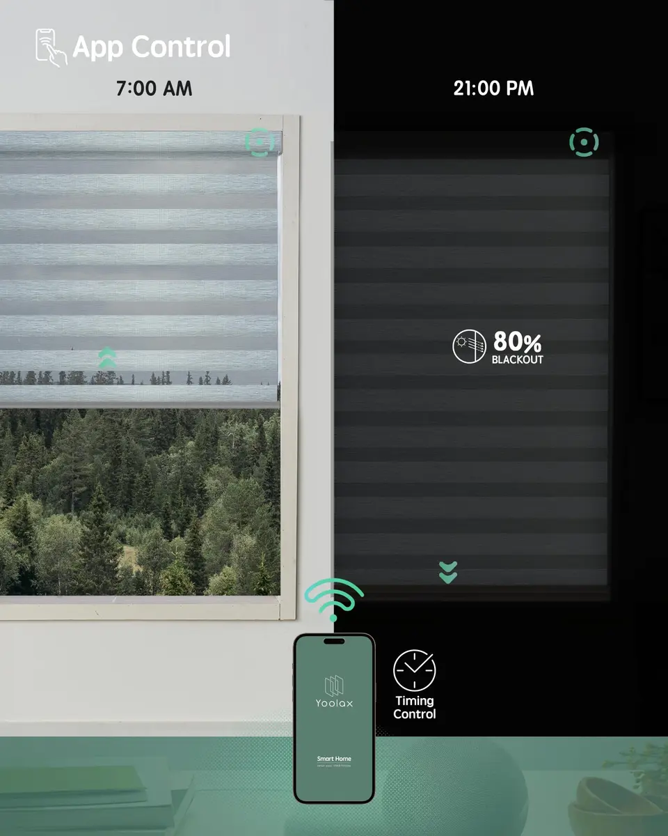 Yoolax Motorized Zebra Blinds with Remote | Room Darkening Smart Blinds for Windows (110"W x 118"H) - view 4