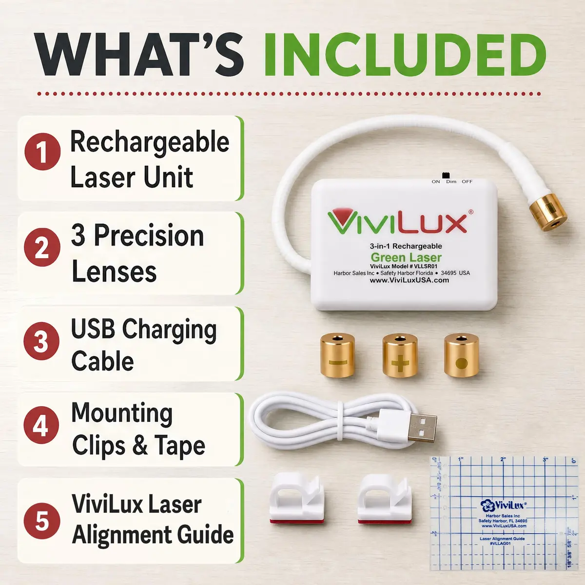 ViviLux Green Laser Guide for Sewing & Quilting, Rechargeable, Magnetic Mount, 20+ Hr Battery - view 5