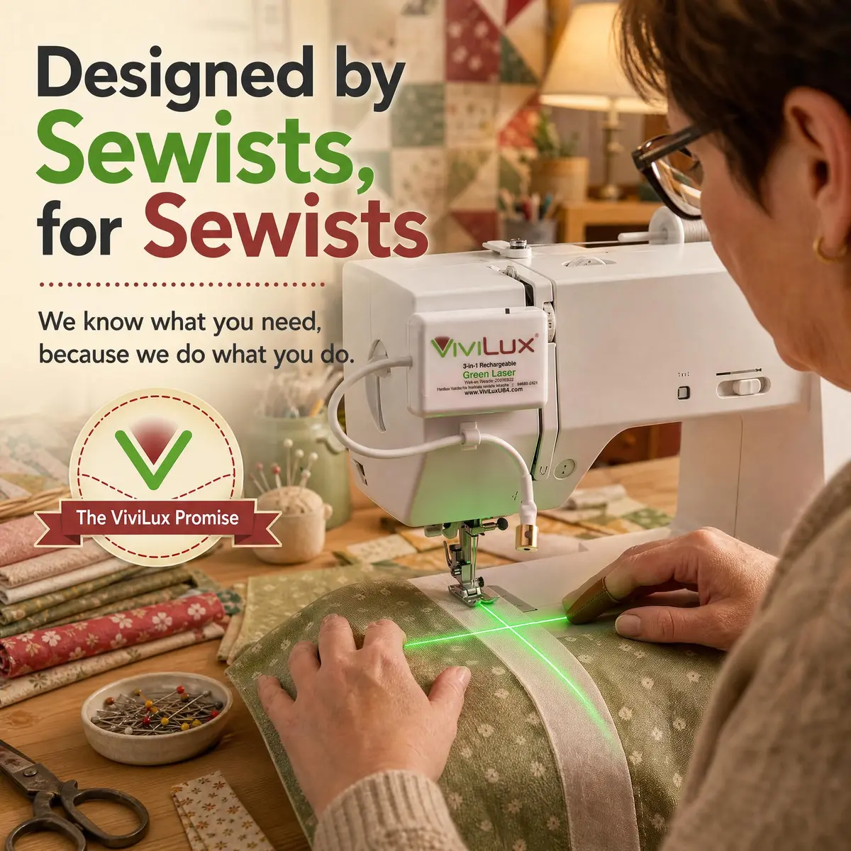 ViviLux Green Laser Guide for Sewing & Quilting, Rechargeable, Magnetic Mount, 20+ Hr Battery - view 6