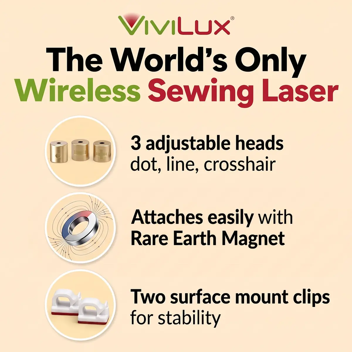 ViviLux Green Laser Guide for Sewing & Quilting, Rechargeable, Magnetic Mount, 20+ Hr Battery - view 3