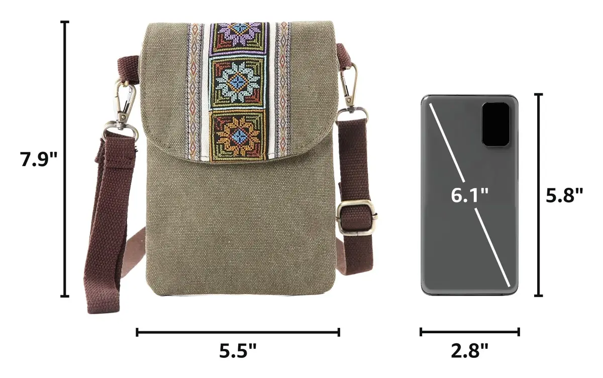 SILKAREA Boho Embroidered Small Crossbody Bag Cell Phone Purse for Women, 20cm (7.9") x 14cm (5.5") | Vintage Ethnic Style - view 3