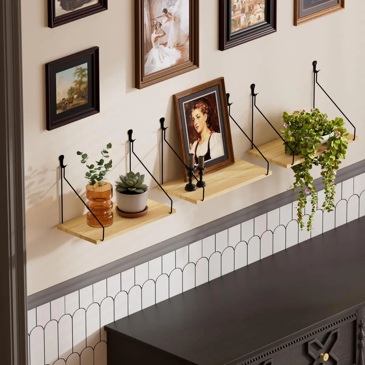 QsQueen Floating Shelves for Wall, Rustic Wood Shelf, 11.8 Inch | No Drill Wall Mount Storage - view 2