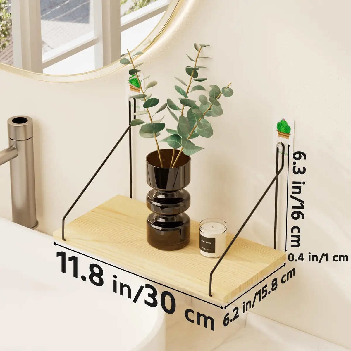 QsQueen Floating Shelves for Wall, Rustic Wood Shelf, 11.8 Inch | No Drill Wall Mount Storage - view 3