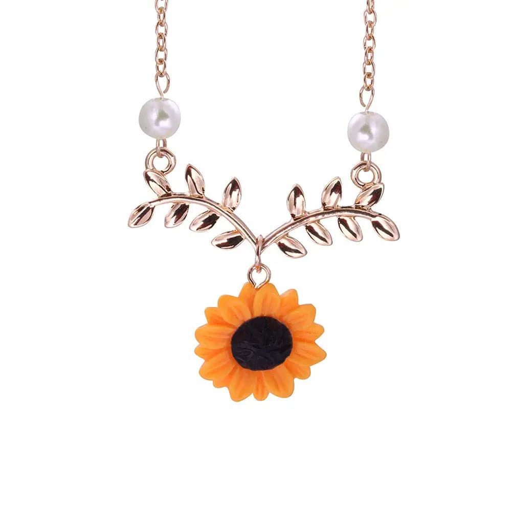 Suoirblss Jewelry Set of 5 Sunflower Faux Pearl Leaf Chain Rose Gold | Adjustable & Eye-Catching (70-120 chars) - view 3