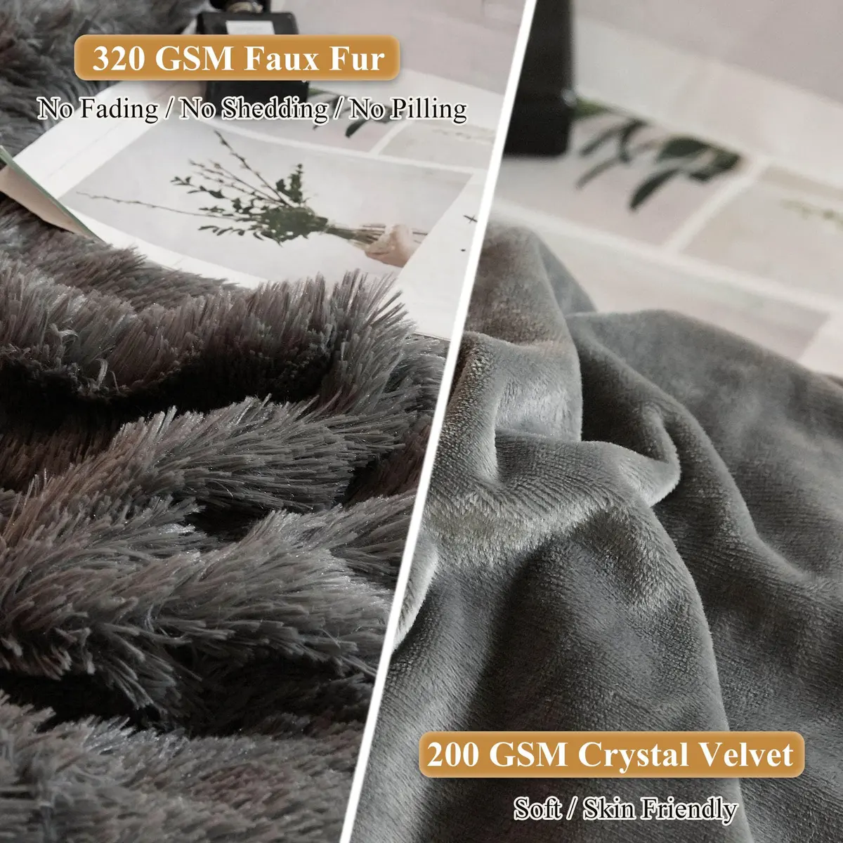 XeGe Fluffy Faux Fur Pillowcases, Set of 2 King 51x91cm (20x36in), Dark Gray | Soft Plush Shaggy Decorative Pillow Covers for Bed Couch - view 4