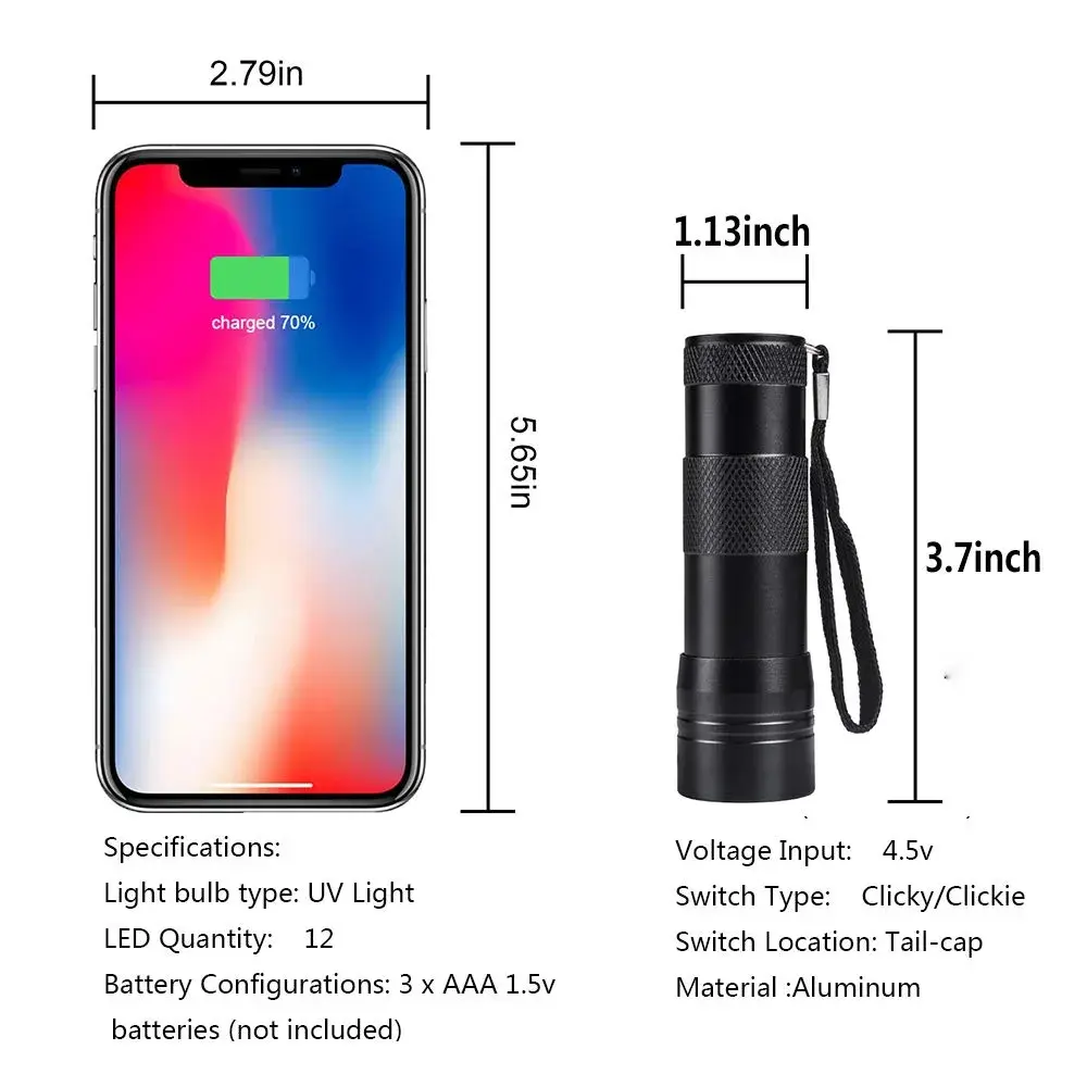 Optimal Shop UV Blacklight Flashlight 6 Pack 12 LED | Durable Aluminum Alloy Body - view 3