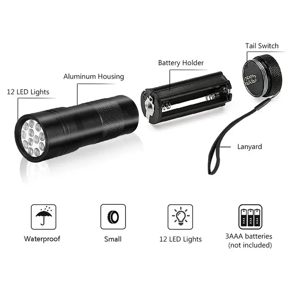 Optimal Shop UV Blacklight Flashlight 6 Pack 12 LED | Durable Aluminum Alloy Body - view 4