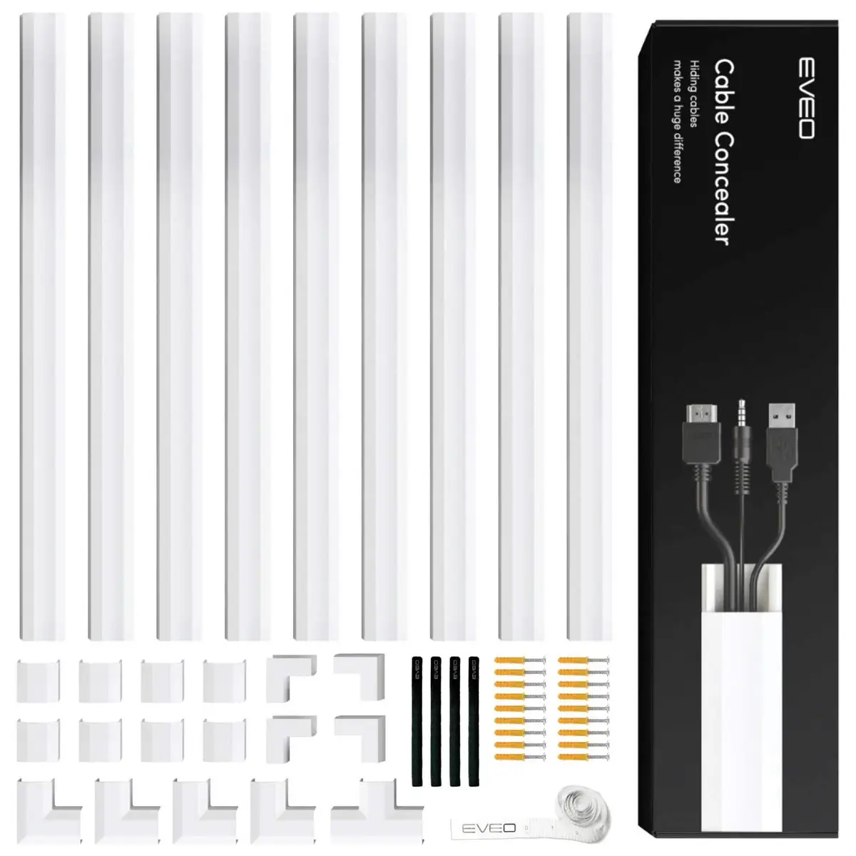 EVEO Cable Hider Wall 153" (12.75 ft) | Paintable Cord Concealer for Clean Walls - main product image
