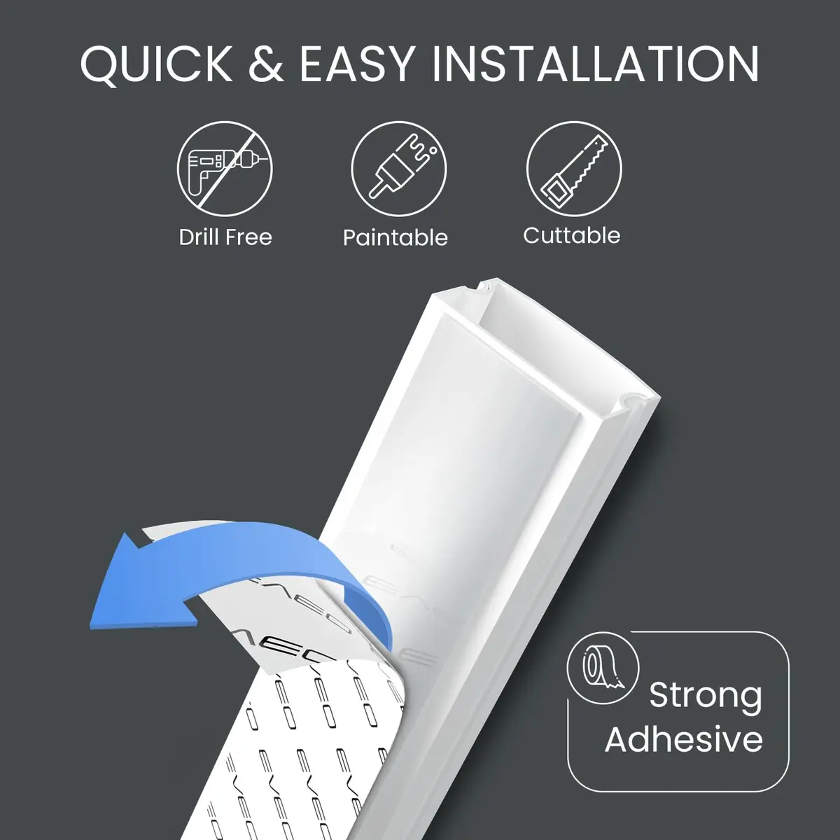 EVEO Cable Hider Wall 153" (12.75 ft) | Paintable Cord Concealer for Clean Walls - view 2