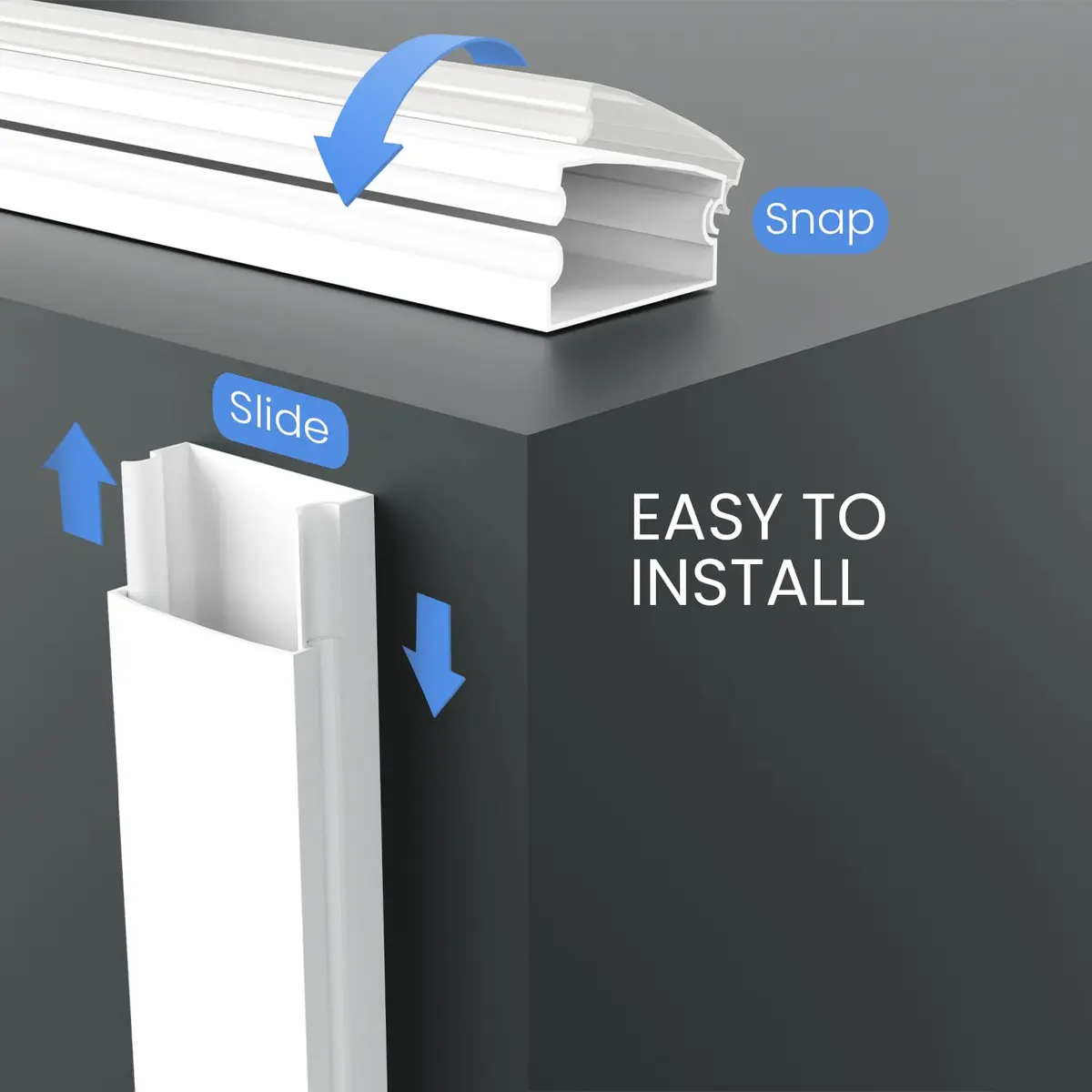 EVEO Cable Hider Wall 153" (12.75 ft) | Paintable Cord Concealer for Clean Walls - view 4