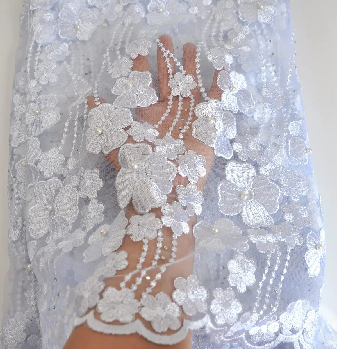 SanVera17 African Lace Fabric 5 Yards | Beading Rhinestones for Dress & Home Decor - view 3