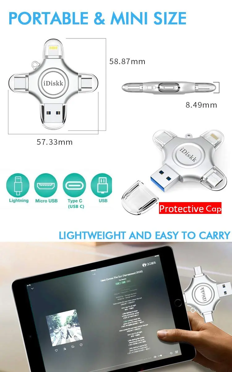 iDiskk 256GB MFi Photo Stick & Memory Drive for iPhone/iPad/Android/PC | USB 3.0, USB-C, Lightning, Micro USB - view 5