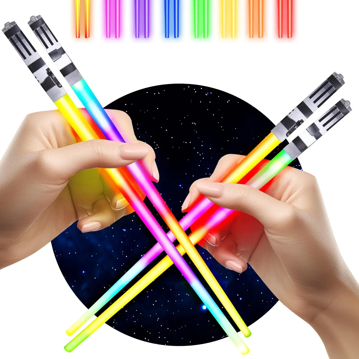 ChopSabers Light Up Lightsaber Chopsticks 2 Pairs (25.4 cm / 10.25 inches) | 8 Color Modes LED - main product image