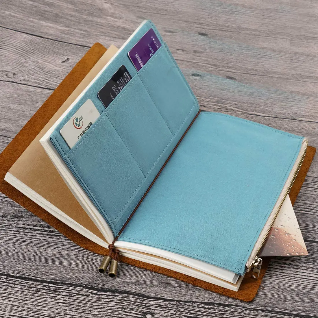 Moterm Canvas Zipper Pocket Insert Pouch for Travelers Notebook | Organizer & Card Holder (Standard Size Skyblue) - view 5