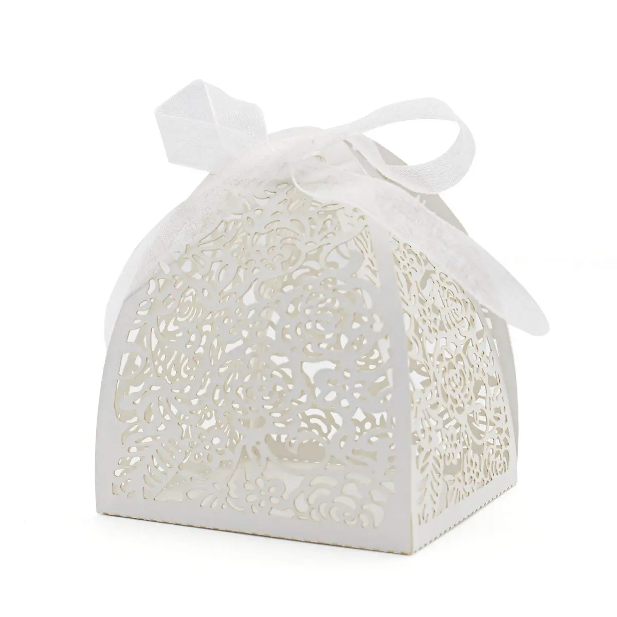 KPOSIYA White Gift Wrap Pack of 100 | Laser Cut Rose Favor Boxes for Weddings & Parties - main product image