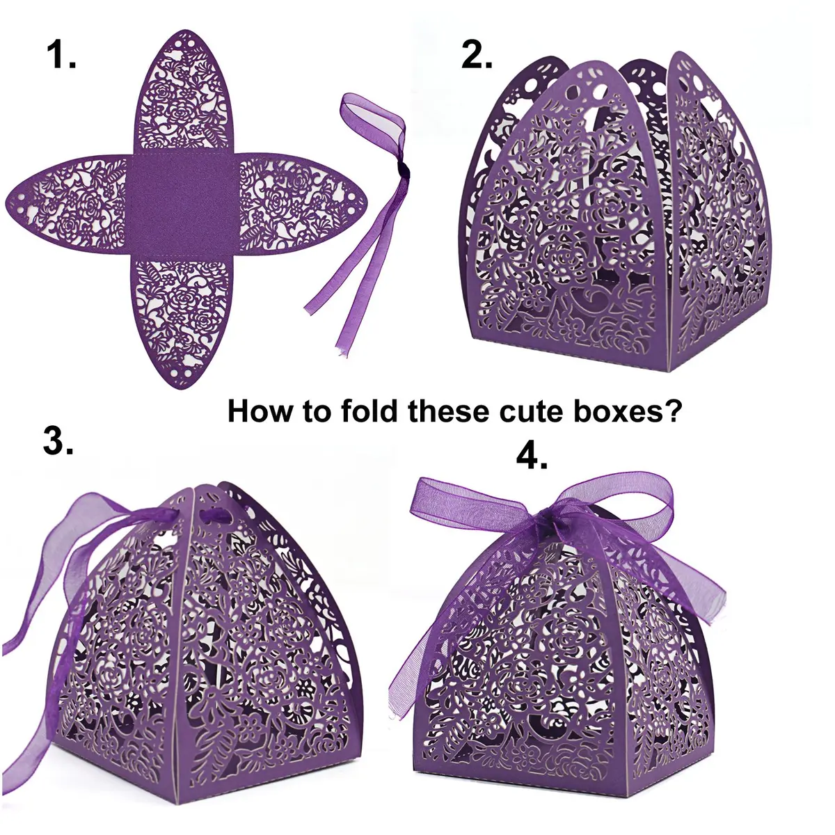 KPOSIYA White Gift Wrap Pack of 100 | Laser Cut Rose Favor Boxes for Weddings & Parties - view 7