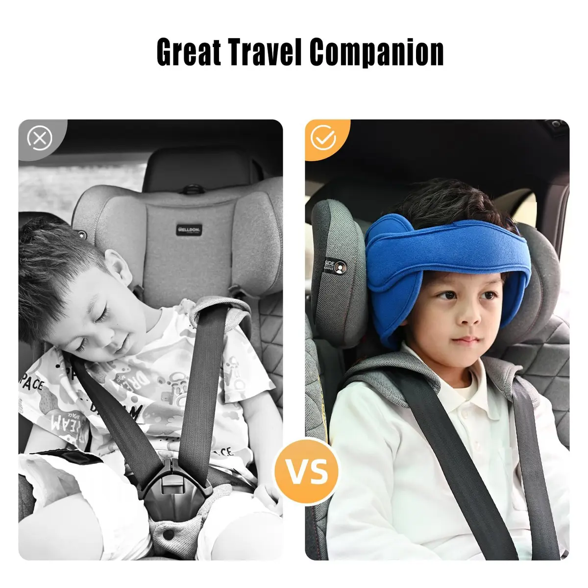 LETTON Adjustable Toddler Car Seat Head Support Band, Infants and Baby Head Support Blue 15.6 cm (5.9 in) | Safety Neck Relief for Travel - view 2