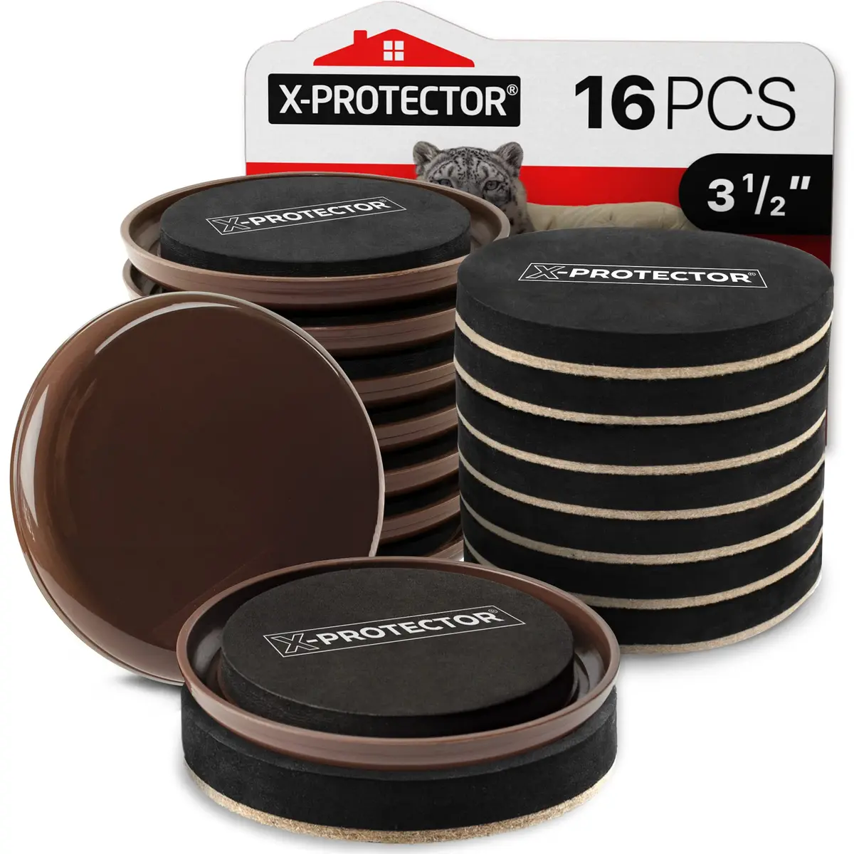 X-Protector Furniture Sliders for Hardwood Floors & Carpets 16 PCS 3 1/2" | Heavy Duty Reusable Moving Pads - main product image