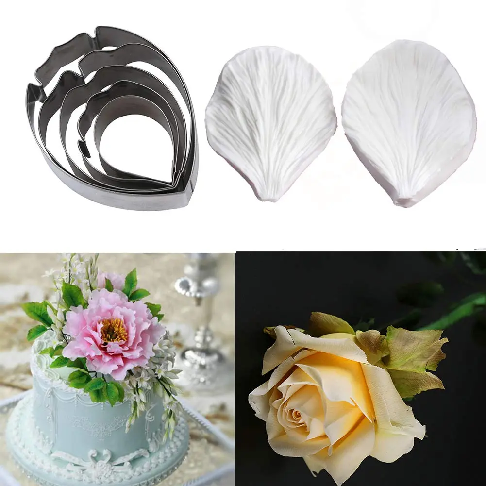 KALAIEN 5pcs Stainless Steel Peony Cutter & Silicone Mold | Fondant Flower Tool for Cake Decor - view 6