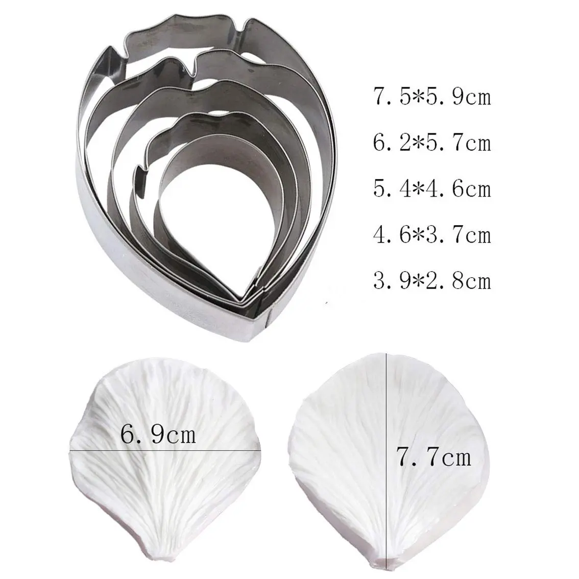 KALAIEN 5pcs Stainless Steel Peony Cutter & Silicone Mold | Fondant Flower Tool for Cake Decor - view 2