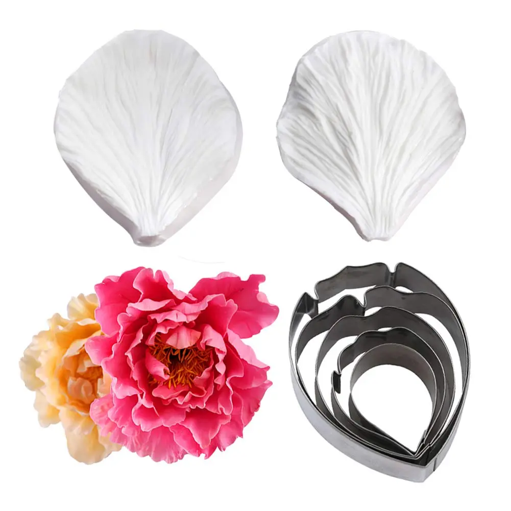 KALAIEN 5pcs Stainless Steel Peony Cutter & Silicone Mold | Fondant Flower Tool for Cake Decor - view 4