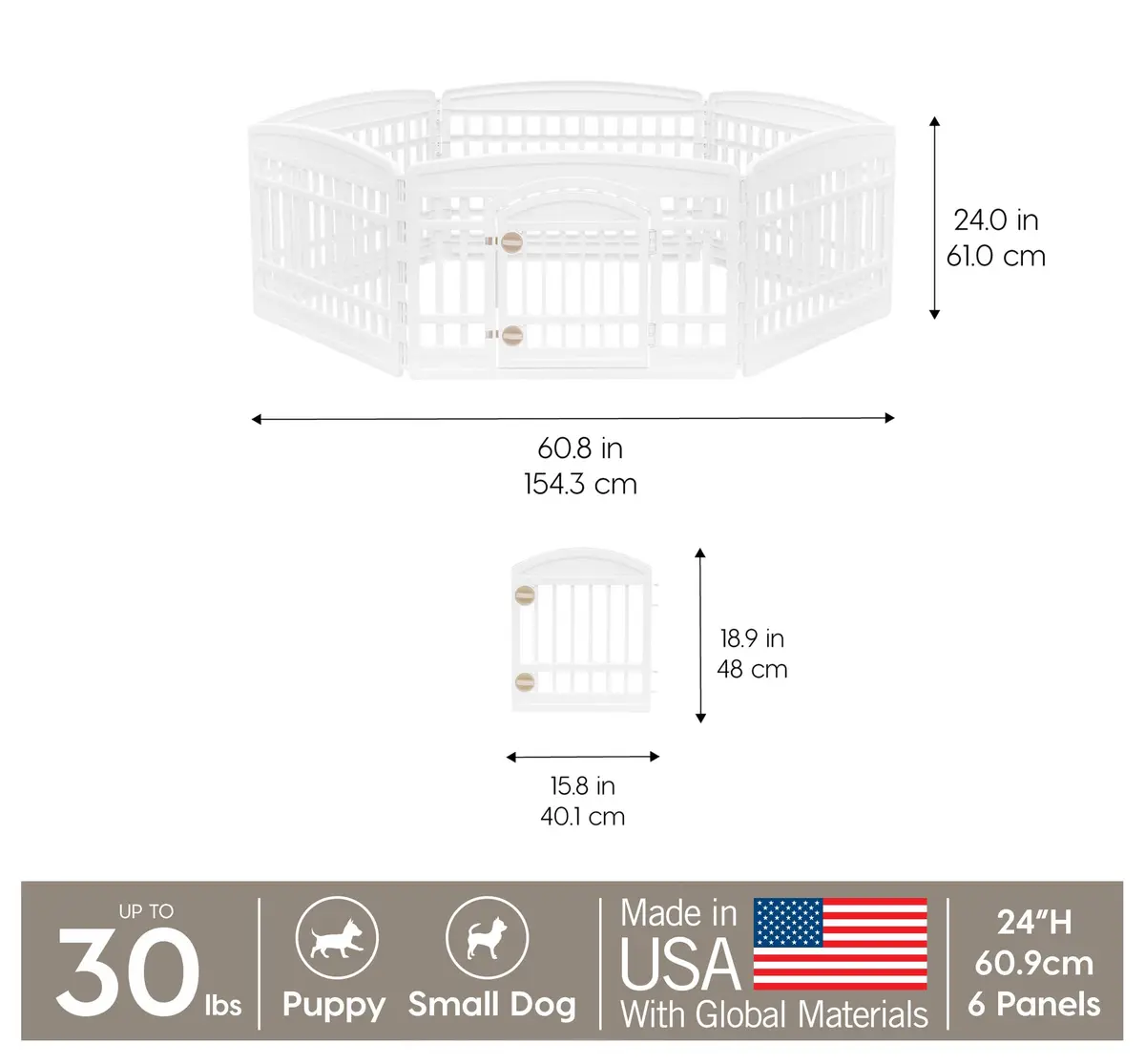 IRIS USA 6-Panel Dog Playpen | 24" Tall, 60" x 60" Indoor/Outdoor Pet Enclosure - view 3