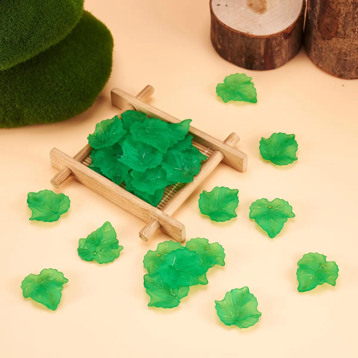 Craftdady Transparent Frosted Green Acrylic Maple Leaf Pendant 24x22.5mm | DIY Jewelry Charm - view 7