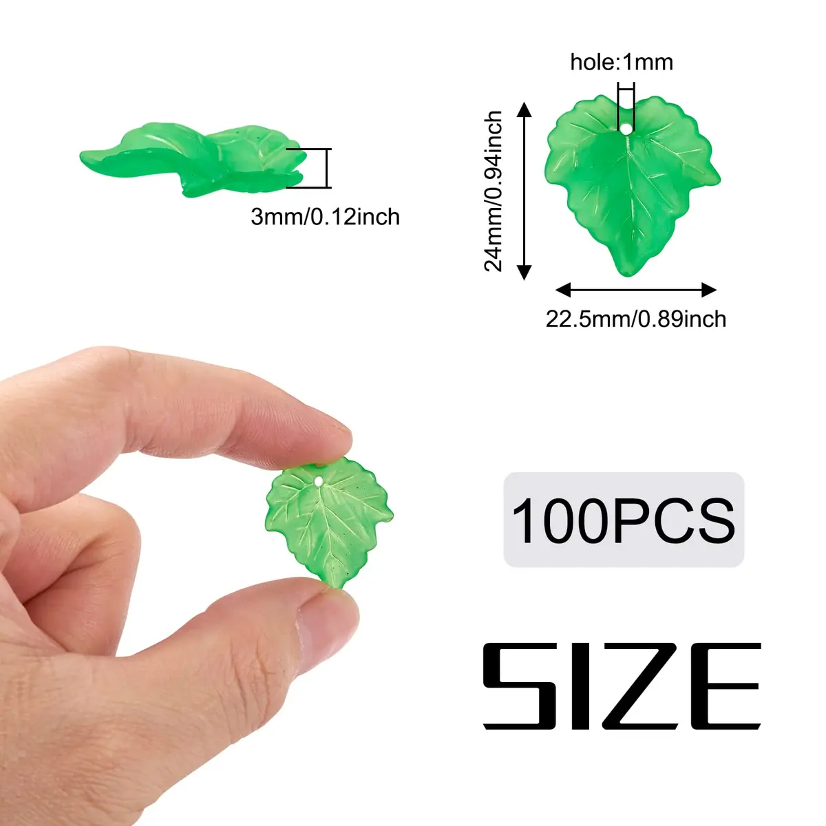 Craftdady Transparent Frosted Green Acrylic Maple Leaf Pendant 24x22.5mm | DIY Jewelry Charm - view 3