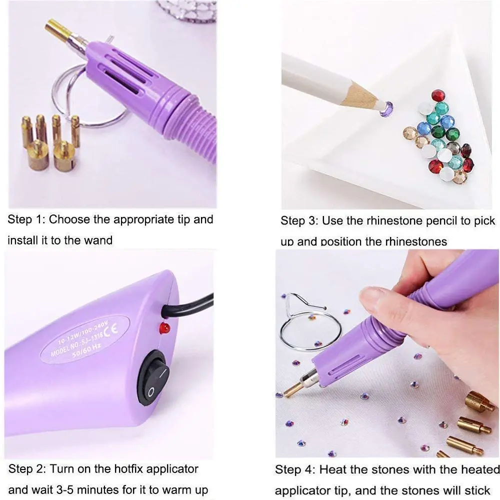 Allber Hotfix Applicator Wand Kit with AB Crystal Rhinestones & 7 Tips | Universal Voltage 110-240V - view 4