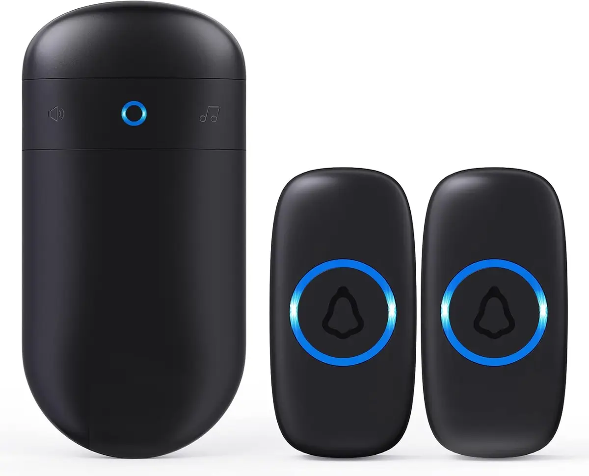 SECRUI Wireless Doorbell Kit with 2 Push Buttons & 1 Receiver | 1000ft Range, 58 Chimes, IP55 Waterproof, Black - main product image