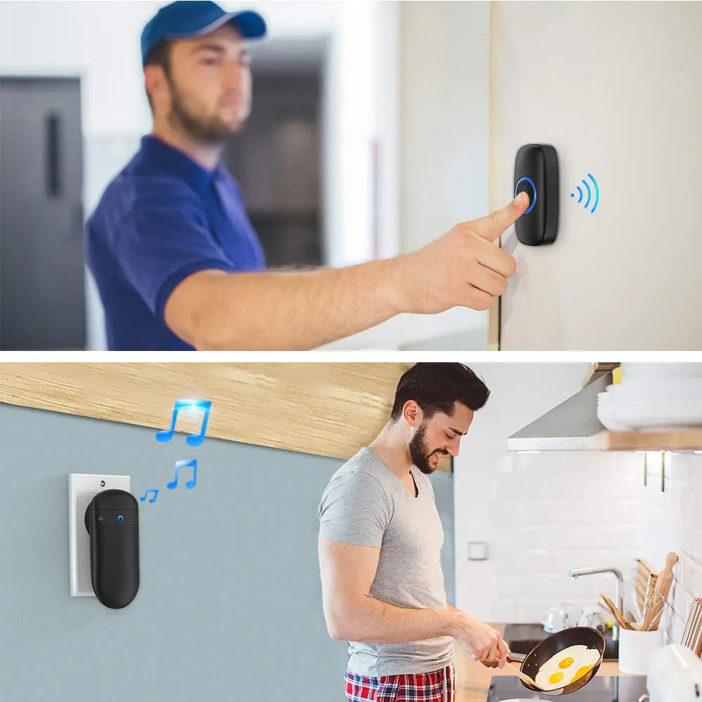 SECRUI Wireless Doorbell Kit with 2 Push Buttons & 1 Receiver | 1000ft Range, 58 Chimes, IP55 Waterproof, Black - view 6