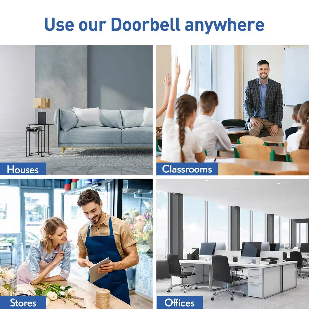 SECRUI Wireless Doorbell Kit with 2 Push Buttons & 1 Receiver | 1000ft Range, 58 Chimes, IP55 Waterproof, Black - view 7