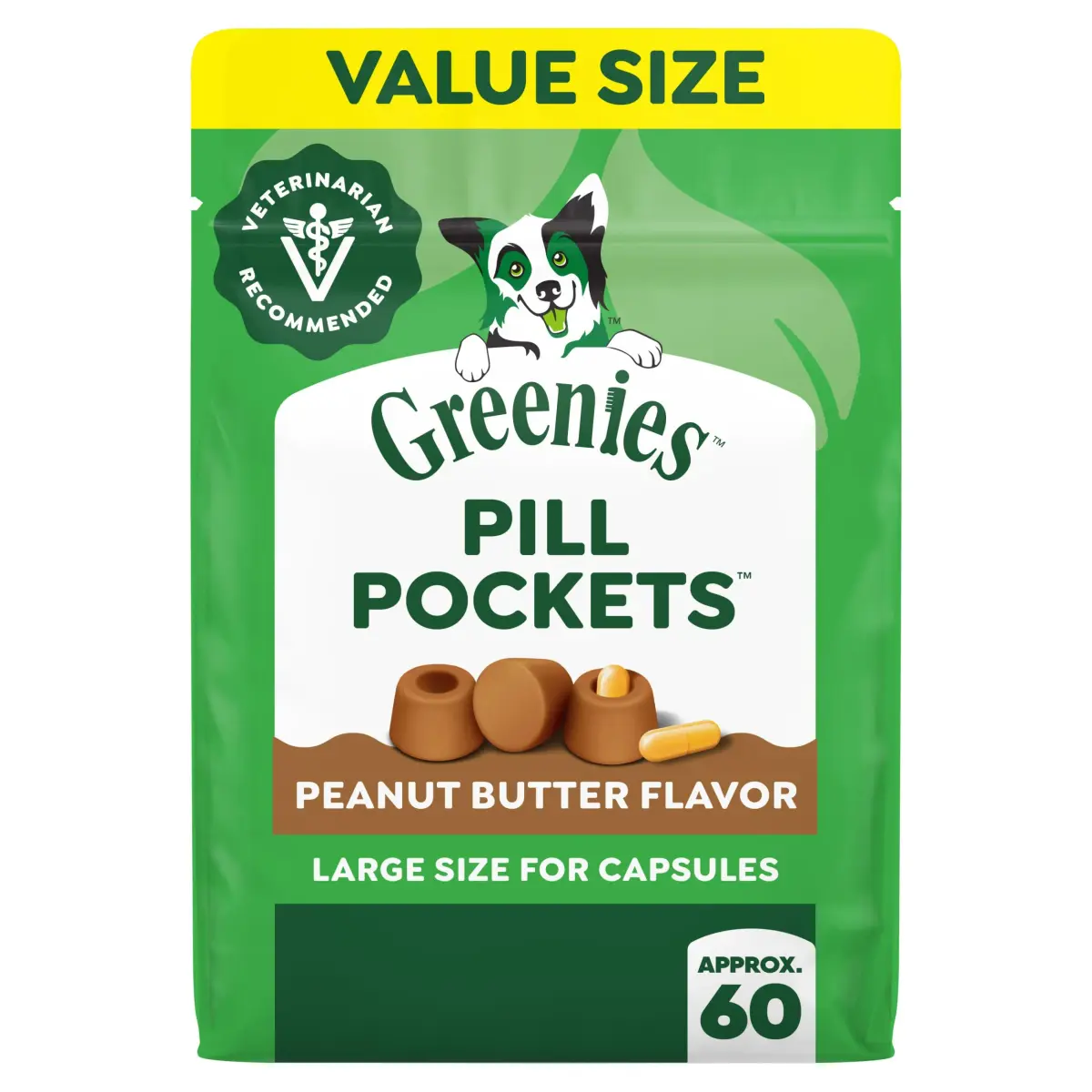 Greenies Pill Pockets Peanut Butter Dog Treats, 60 Count (15.8 oz / 448 g) | Vet-Recommended for Large Dogs - main product image