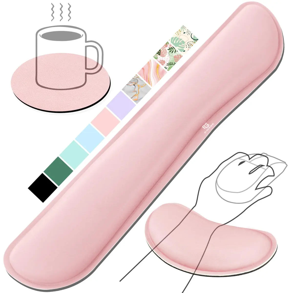 Gimars Pink Wrist Rest Support for Keyboard & Mouse | Ergonomic Memory Foam, Supportive & Durable (70-120 chars) - main product image