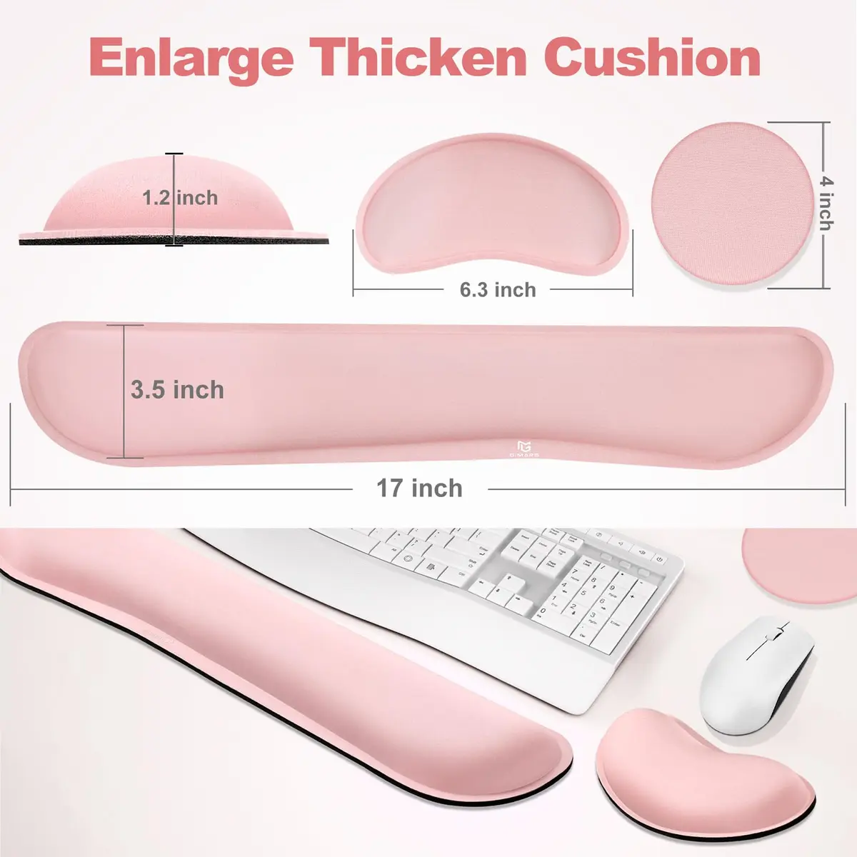 Gimars Pink Wrist Rest Support for Keyboard & Mouse | Ergonomic Memory Foam, Supportive & Durable (70-120 chars) - view 6