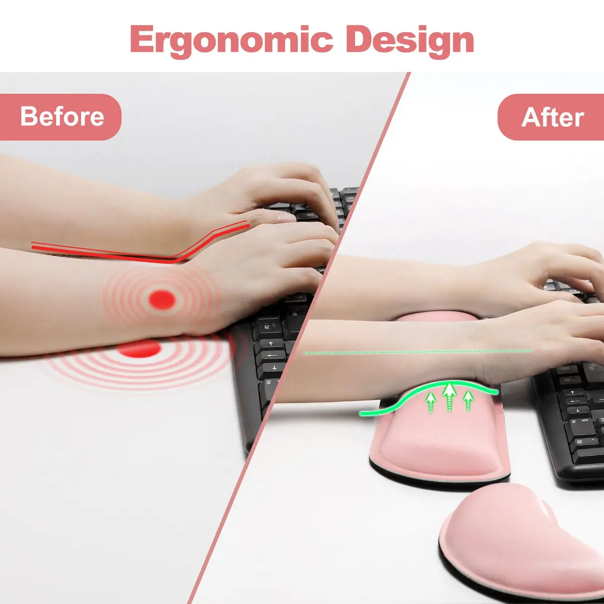 Gimars Pink Wrist Rest Support for Keyboard & Mouse | Ergonomic Memory Foam, Supportive & Durable (70-120 chars) - view 7