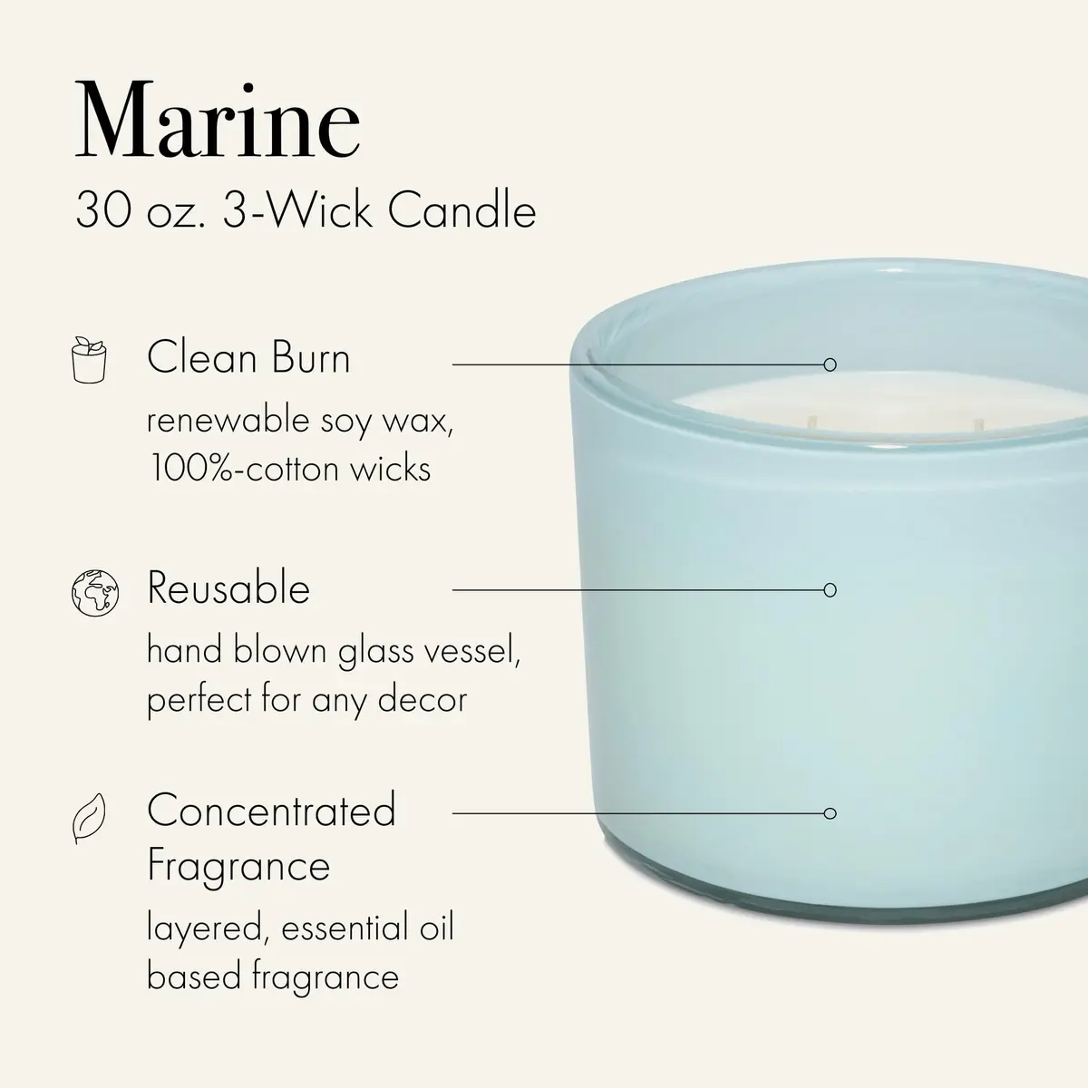 LAFCO NEW YORK 3-Wick Candle, Marine - 30 oz | Nautical Scent, Reusable Glass Vessel, Made in the USA - view 2