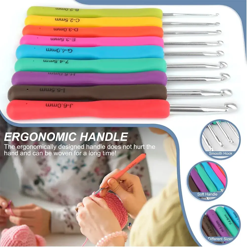 Katech Ergonomic Crochet Hooks Set with Case, 85-Piece | Assorted Sizes 2mm-8mm - view 5