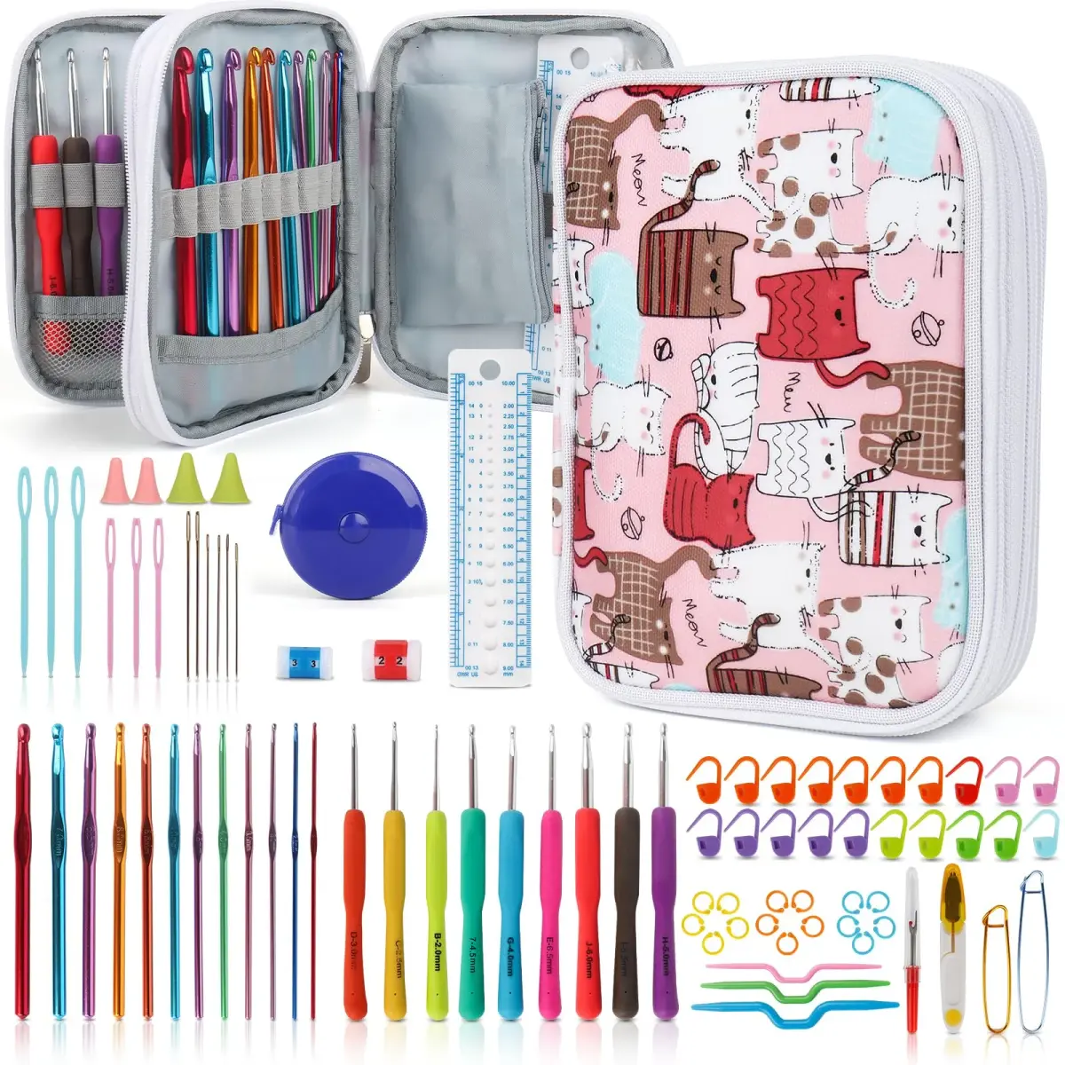 Katech Ergonomic Crochet Hooks Set with Case, 85-Piece | Assorted Sizes 2mm-8mm - main product image