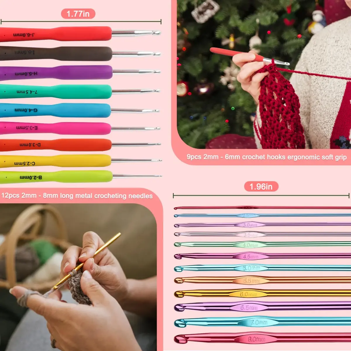 Katech Ergonomic Crochet Hooks Set with Case, 85-Piece | Assorted Sizes 2mm-8mm - view 3