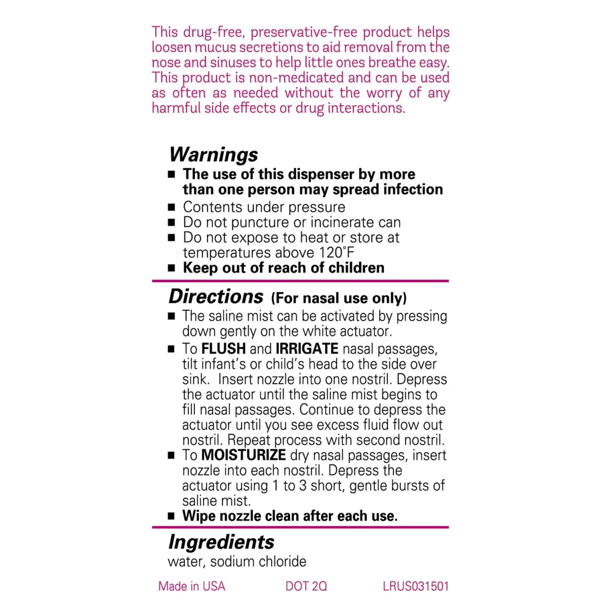 Little Remedies Sterile Baby Saline Nasal Mist 3 Fl Oz (88.7 ml) | Safe for Newborns, Drug-Free Nasal Relief - view 6