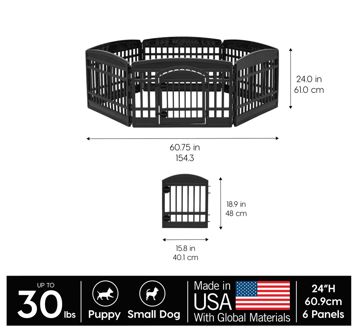 IRIS USA 6-Panel Dog Playpen, Pet Enclosure, Black | Versatile Indoor & Outdoor Pet Yard - view 3