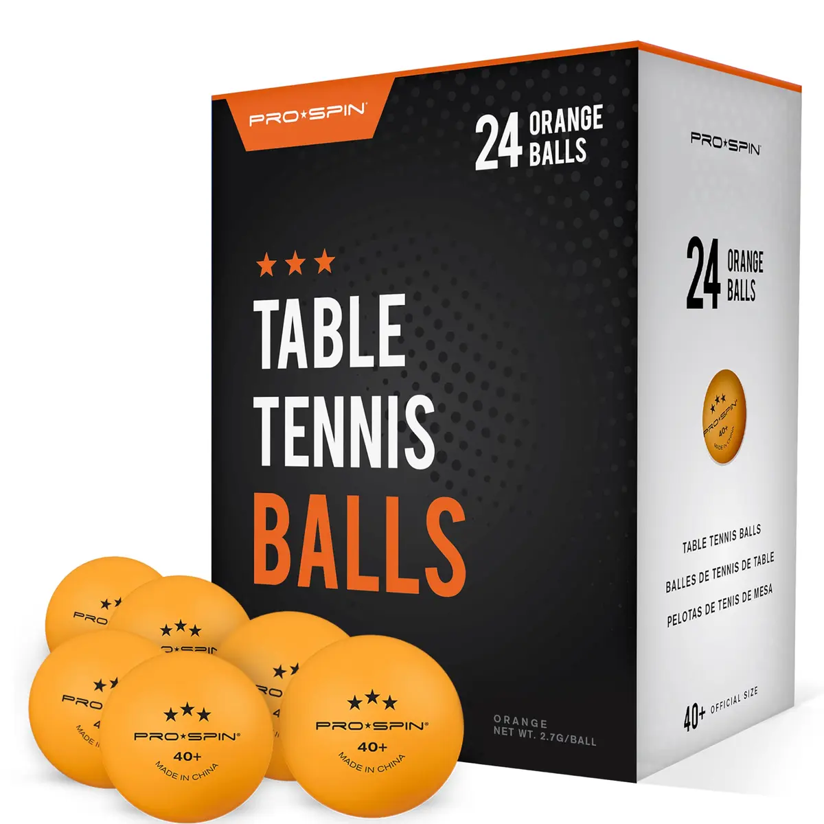 PRO-SPIN 3-Star Premium Orange Table Tennis Balls | High-Performance 40+ ABS Professional Quality (24 Pack) - main product image