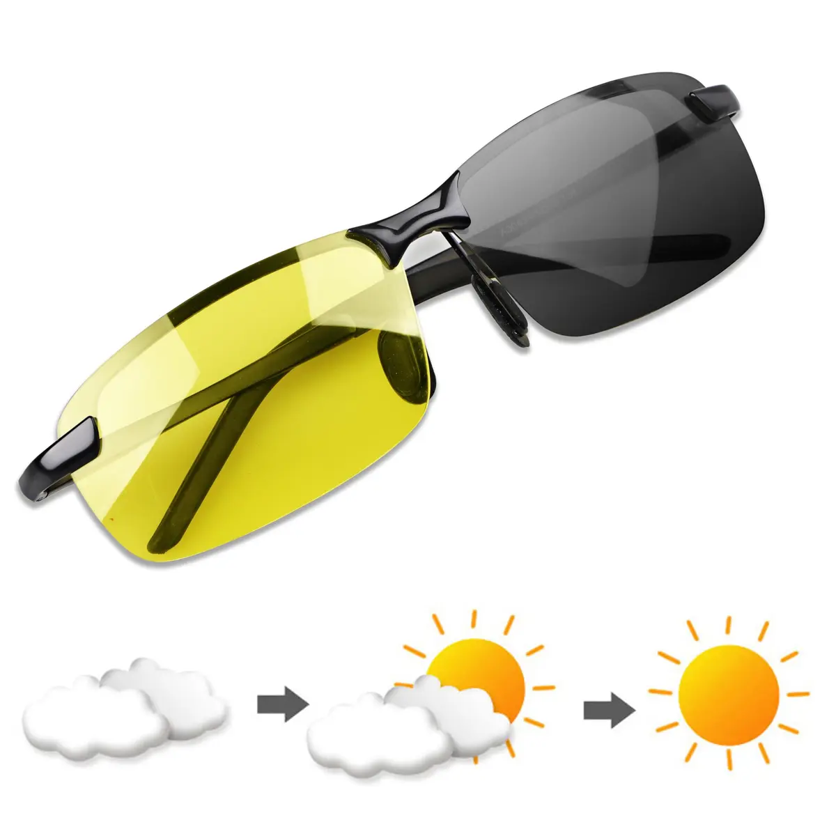 YIMI Polarized Photochromic Sunglasses, Black Frame Yellow Lens | UV400 Adaptive Outdoor Eyewear - main product image