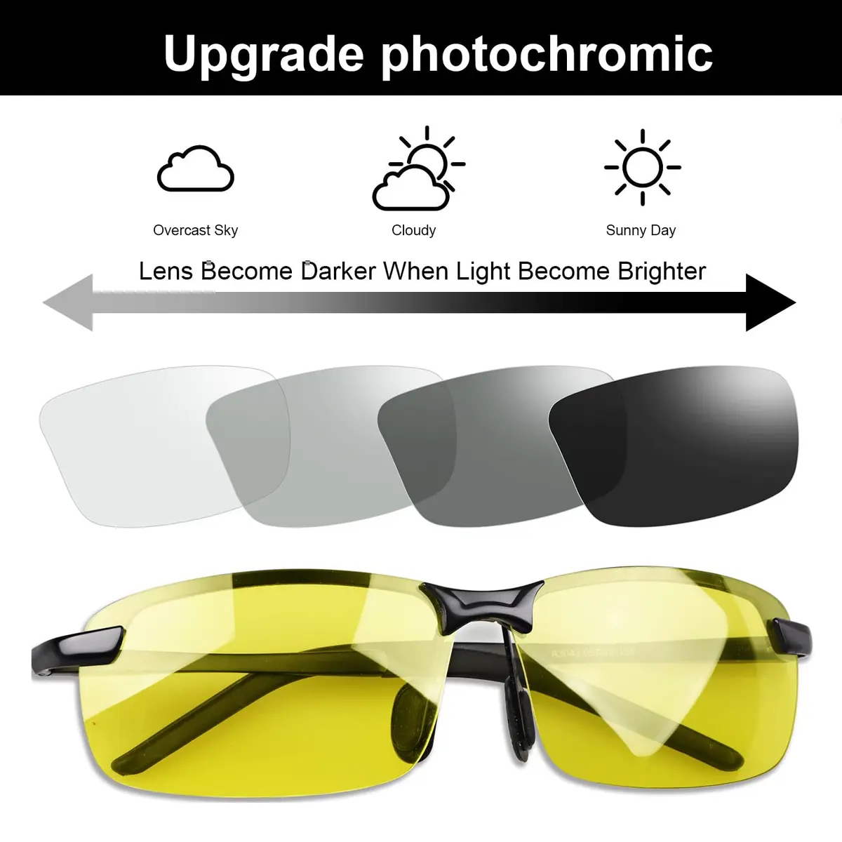 YIMI Polarized Photochromic Sunglasses, Black Frame Yellow Lens | UV400 Adaptive Outdoor Eyewear - view 3