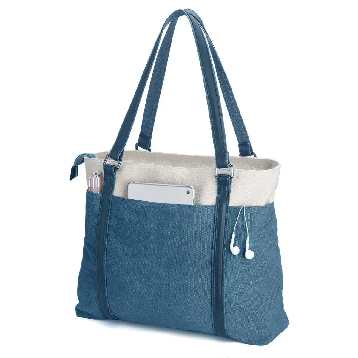 BAG WIZARD Laptop Tote Bag for Women, 15.6 Inch Blue Canvas Work Bag with Laptop Compartment and Zipper | 14 Liters Capacity - main product image